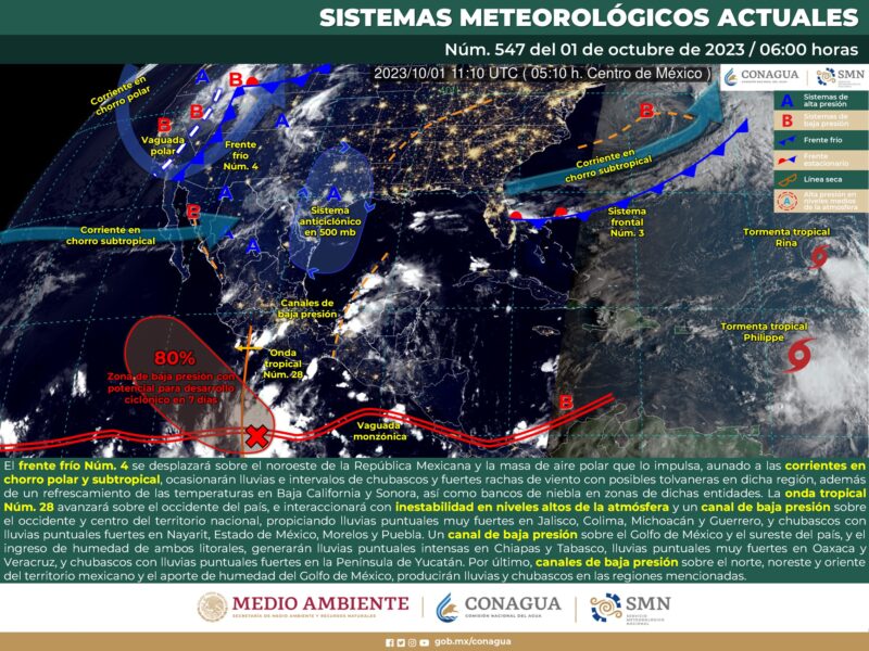 Prevén lluvias intensas este domingo en al menos 2 estados de México