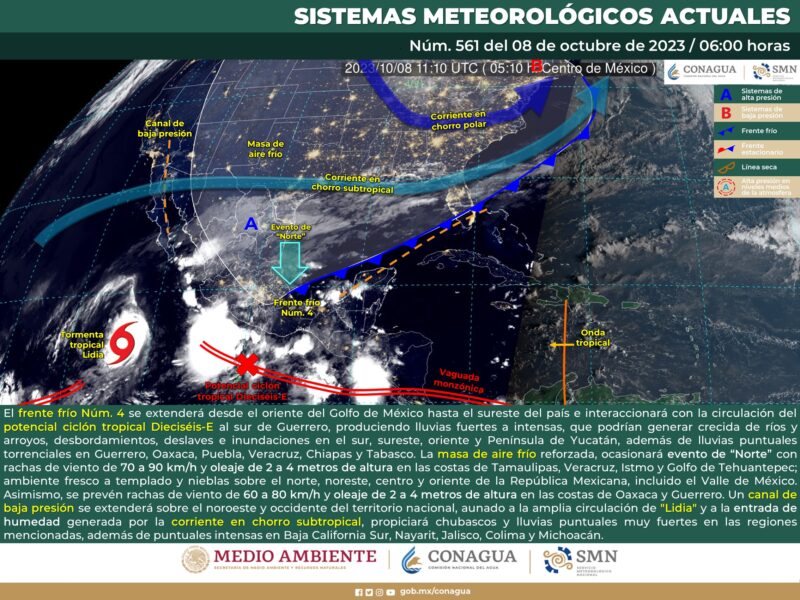 Se esperan lluvias torrenciales en oriente, sur y sureste de México