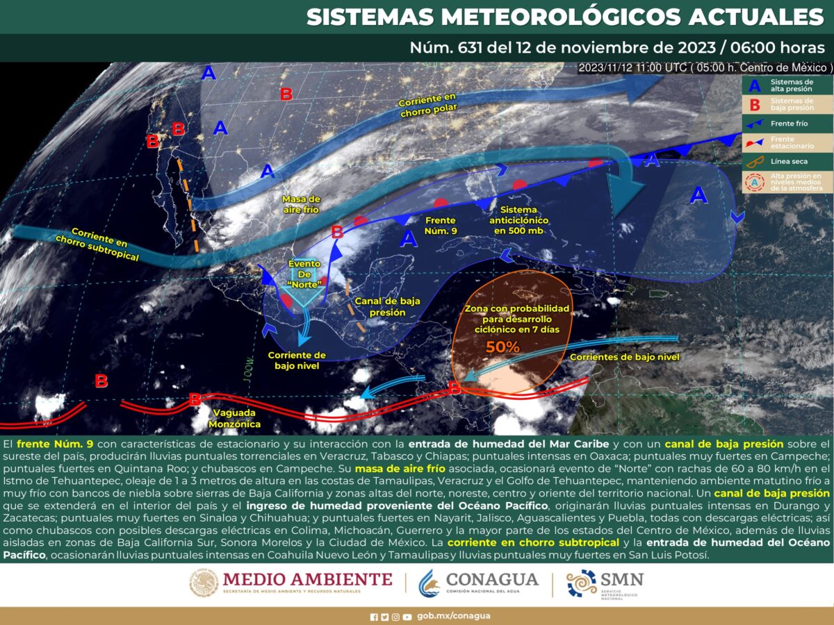 Se prevén este domingo lluvias torrenciales e intensas en México