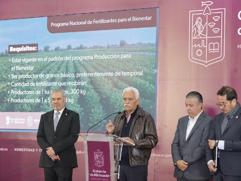 Bedolla anuncia beneficios del Programa Nacional de Fertilizantes