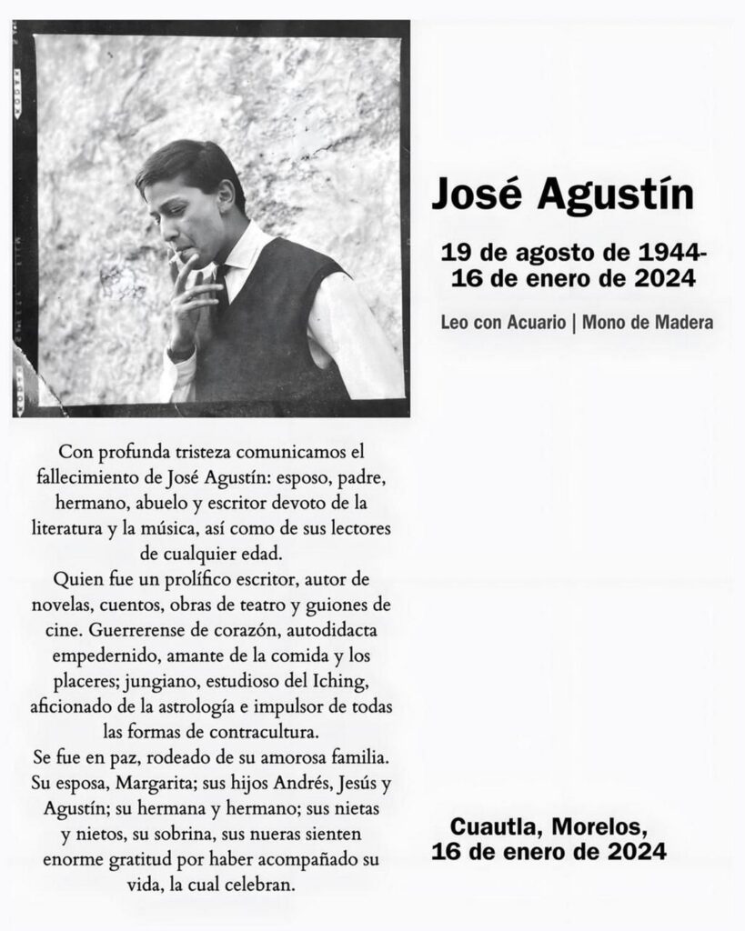 Circulan homenajes y pésames para José Agustín