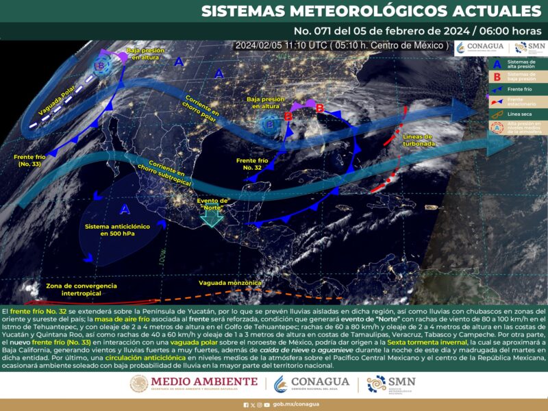 Se prevén lluvias con chubascos en el oriente y sureste de México