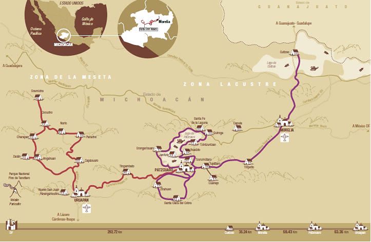 Ruta Don Vasco viaje histórico a Michoacán mapa