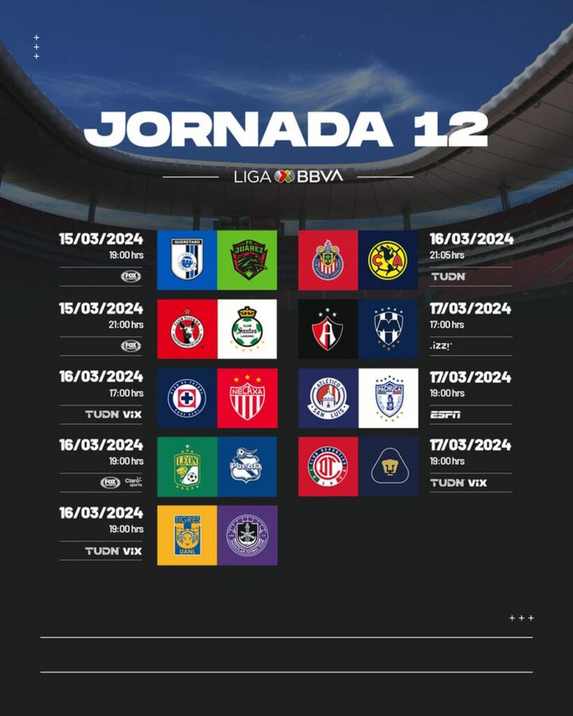 calendario de juegos para la siguiente jornada de Liga MX
