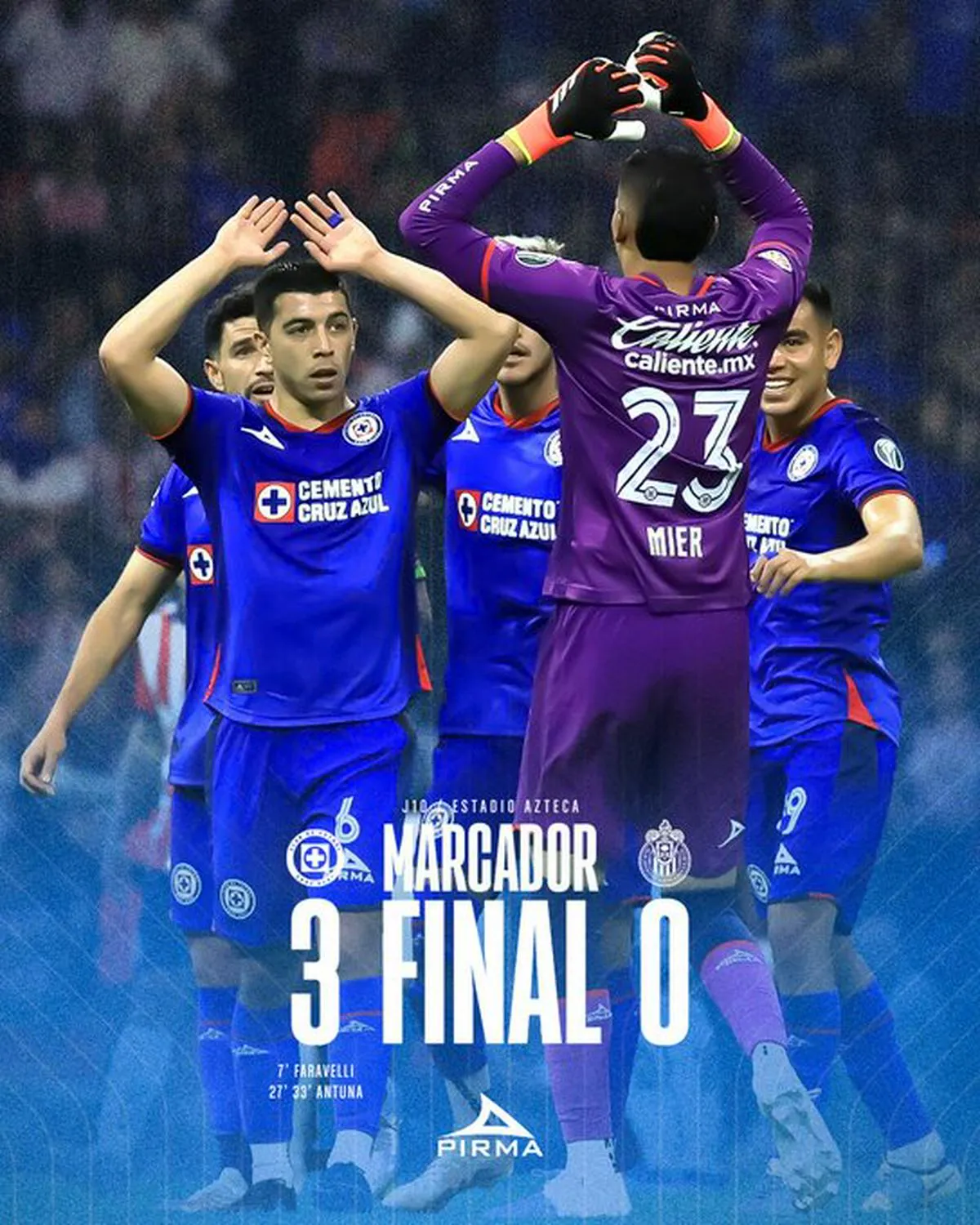 Cruz Azul retomó el liderato al vencer 3-0 a Chivas en el Azteca