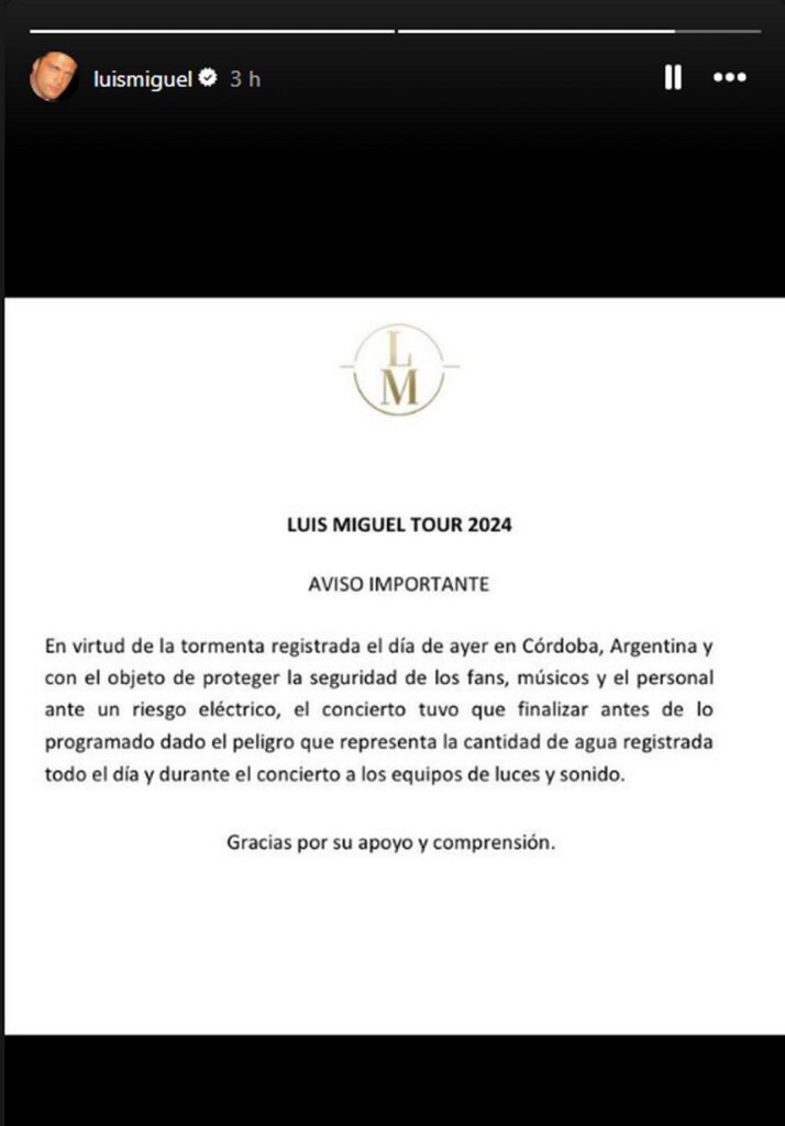 en redes sociales se informó la cancelacíon de Luis Miguel