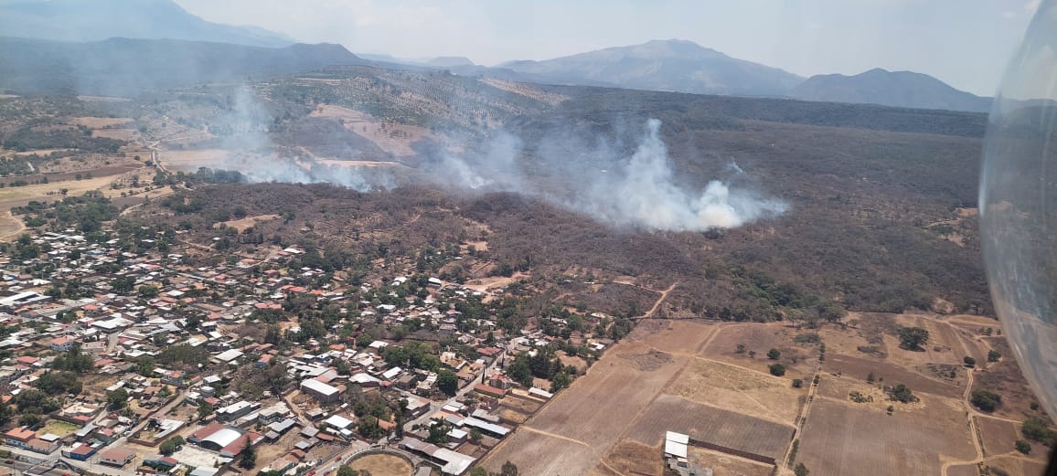 Helicóptero sobrevuela incendio forestal en Jiménez; continúa atención por tierra
