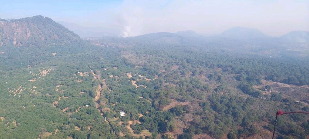 brigadas atienden incendio forestal en Uruapan