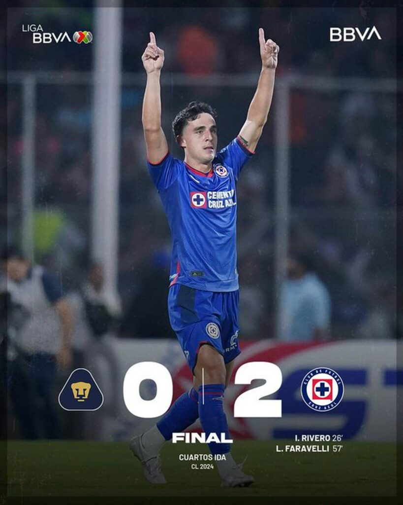 El Cruz Azul vence a los Pumas de la UNAM - marcador