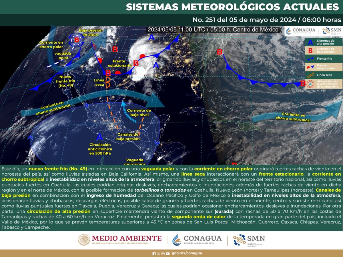 lluvias fuertes en el noreste, oriente y sureste de México