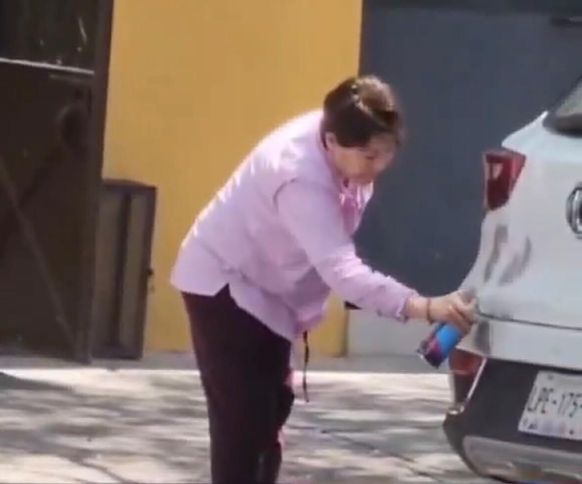 Mujer grafiti auto bloqueo garage