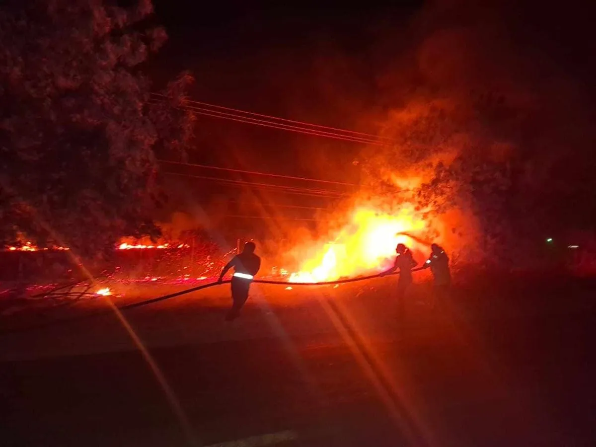 Bomberos combaten fuete incendio de pastizal en Apatzingán 1
