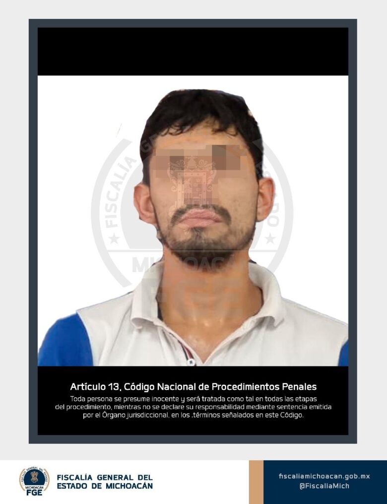 FGE Michoacán detiene a Daniel N, homicida de una persona en Pátzcuaro