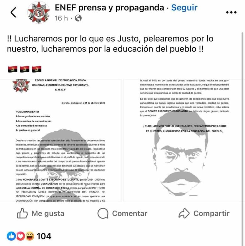 Normalistas de la ENEF van contra la paridad de género