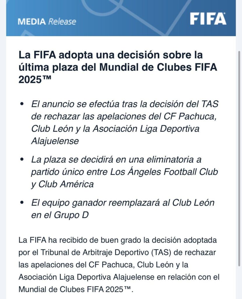 Confirmado por FIFA, el duelo del América vs LAFC para ir al Mundial de Clubes