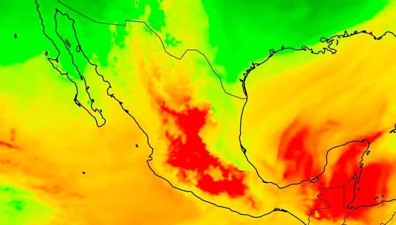 Mapa de calor mostrando aumento de temperatura en México