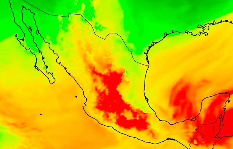 Mapa de calor mostrando aumento de temperatura en México