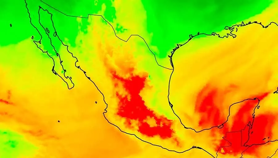 Mapa de calor mostrando aumento de temperatura en México