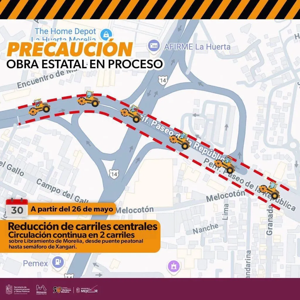 obras en periférico de Morelia afectan circulación vial
