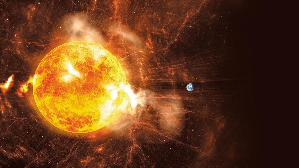Representación artística de mancha solar gigante