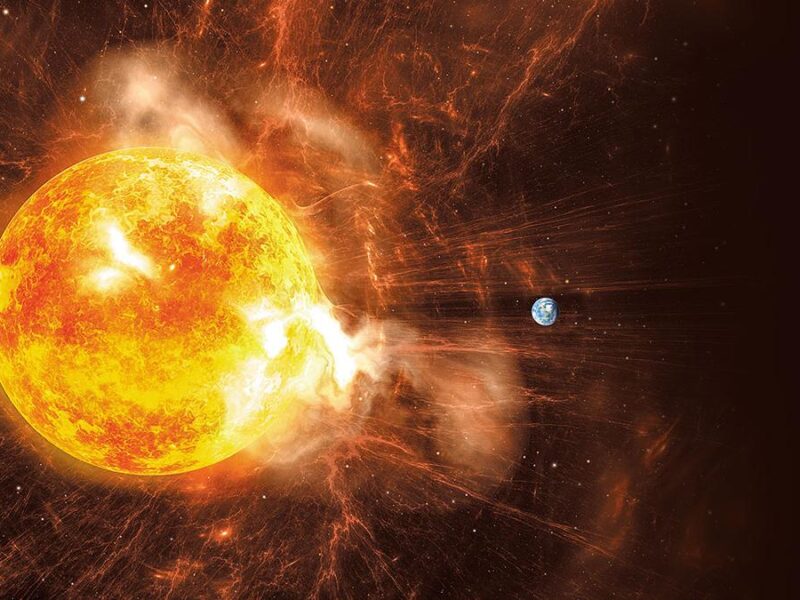 Representación artística de mancha solar gigante