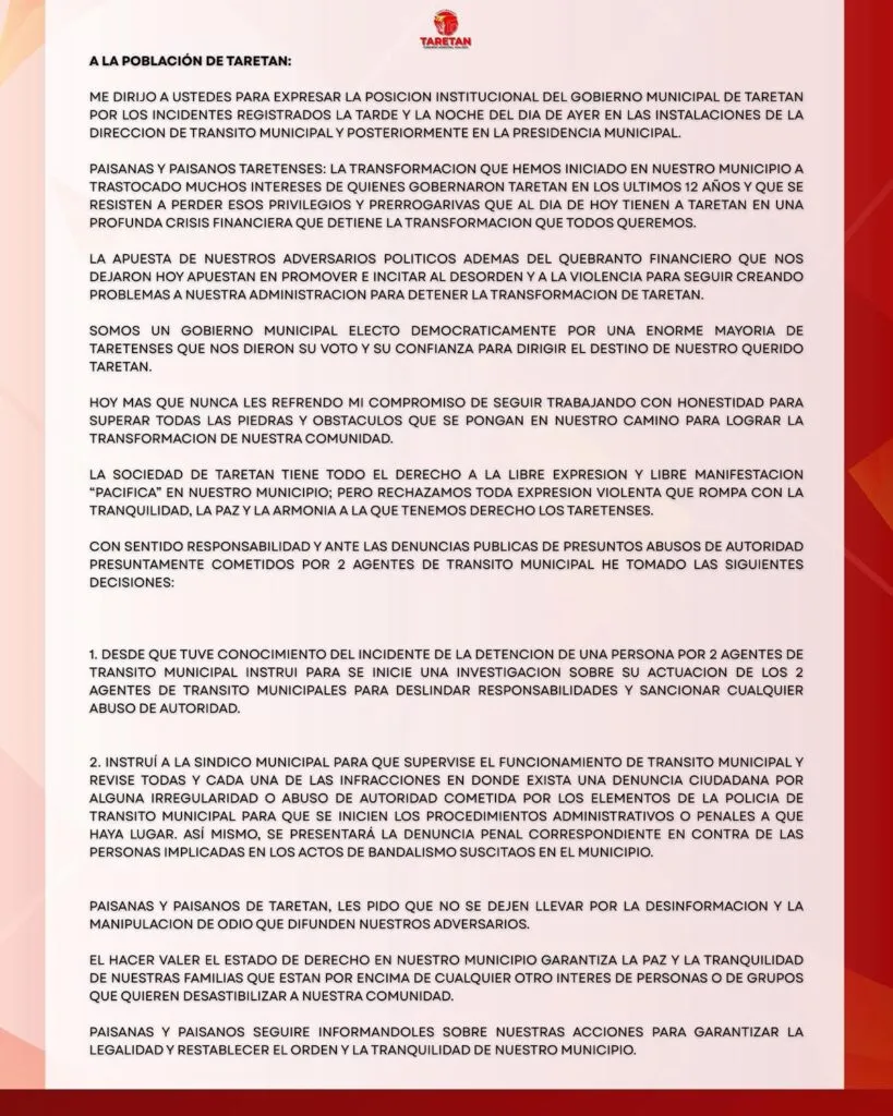 Taretan anuncia operativo especial contra extorsión y abusos de agentes de tránsito-1