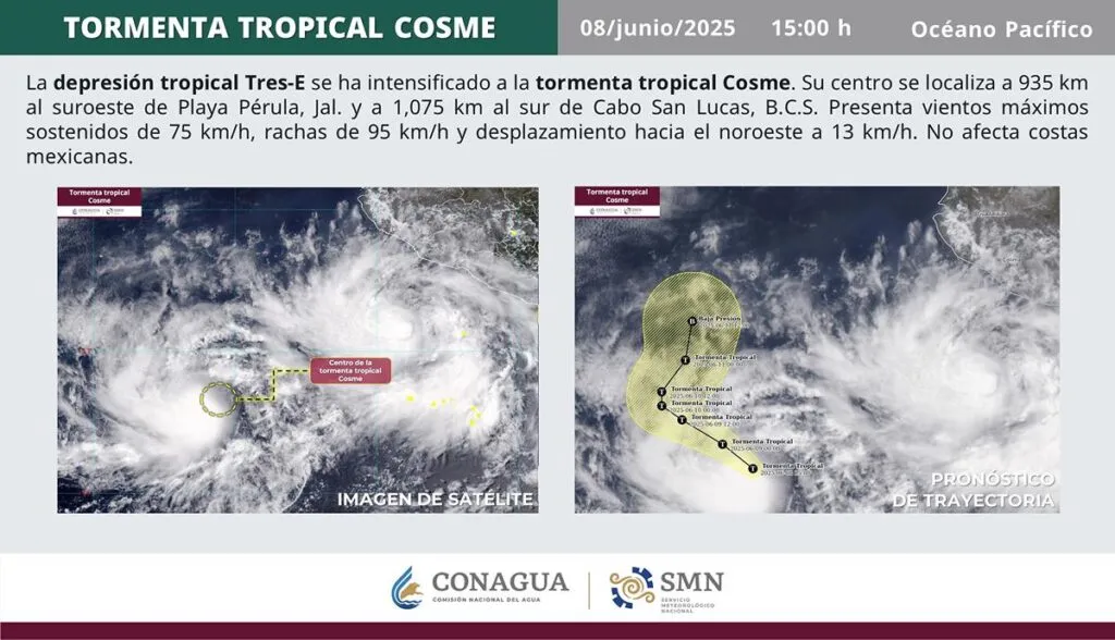 ¡Alerta en el Pacífico! Se forma tormenta tropical Cosme