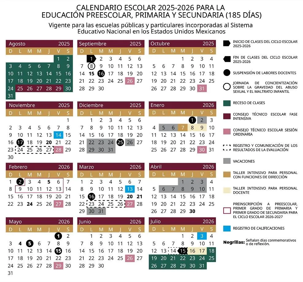 Calendario escolar SEP 2025-2026 con más vacaciones