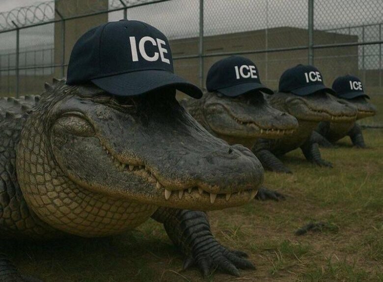 Representación de protesta Alligator Alcatraz