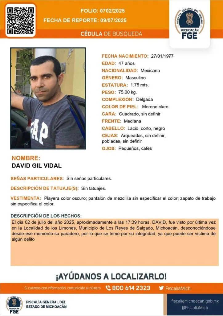 La desaparición de David Gil Vidal en Los Reyes, Michoacán, hermano de propagandista de la 4T genera polémica en redes sociales y moviliza a figuras públicas en solidaridad