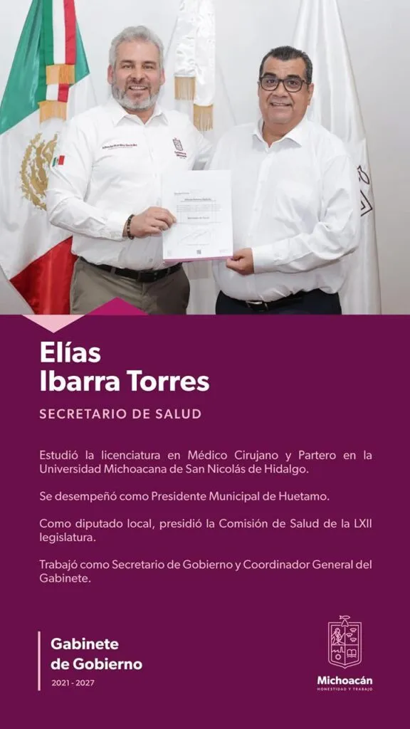 Nombra Bedolla a Elías Ibarra como secretario de Salud