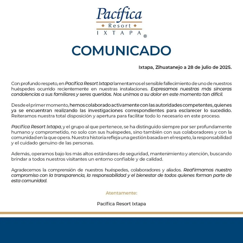 Responde Hotel Pacífica Ixtapa por muerte de turista moreliano