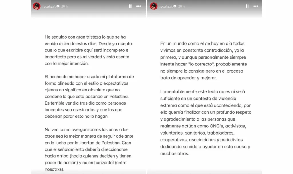 Rosalía es señalada por no hablar del conflicto en Gaza
