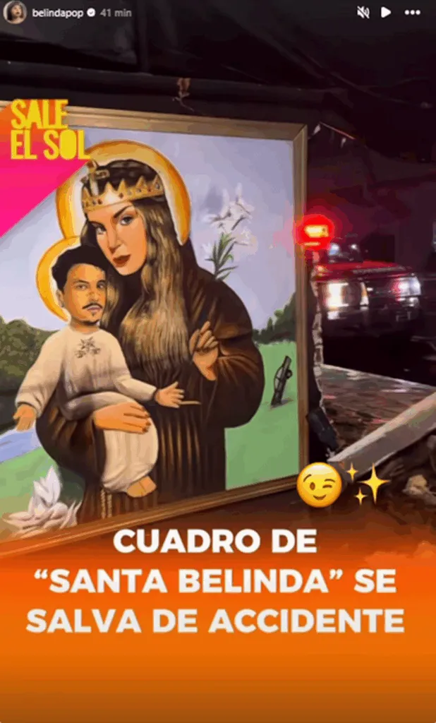 ¡Santa Belinda lo hizo de nuevo!... Así reaccionó tras ver que su cuadro con Nodal se salvó en accidente vial-2