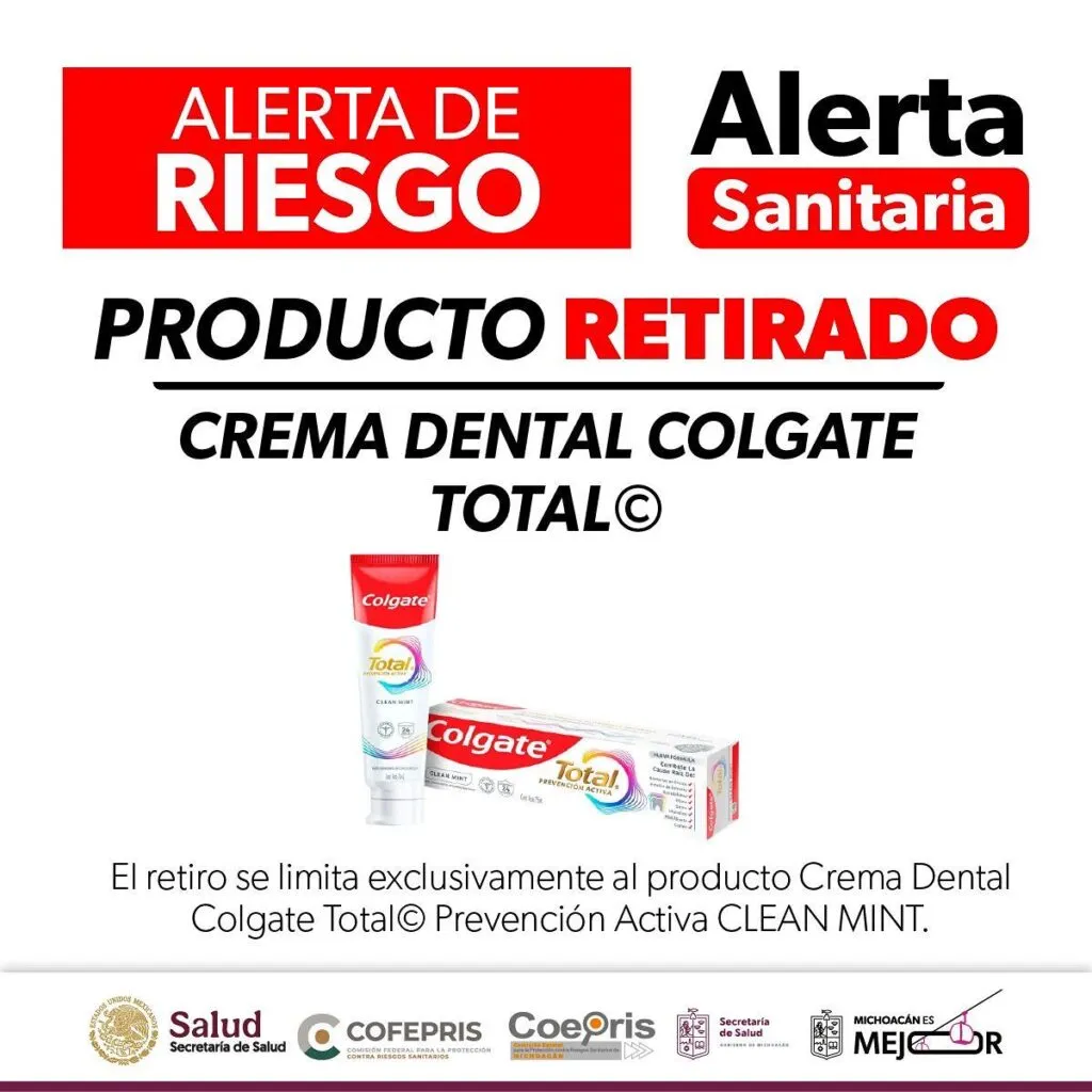 Cofepris emite aviso de riesgo del producto Colgate Total Prevención Activa CLEAN MINT-1