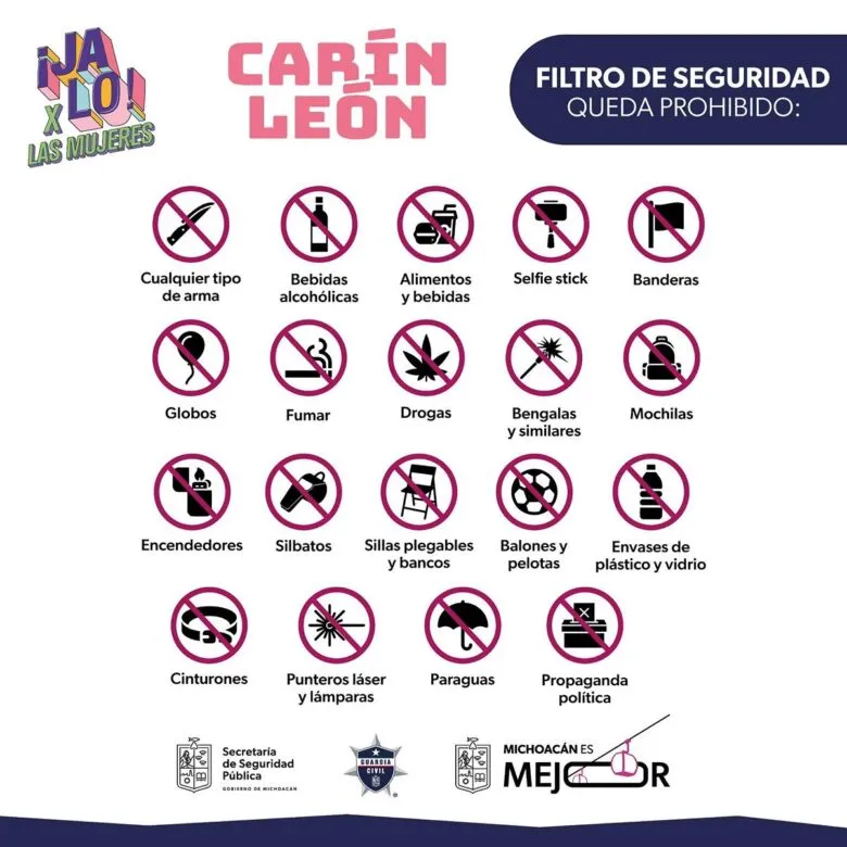 Conoce la lista de objetos que no podrás ingresar al concierto de Carín León