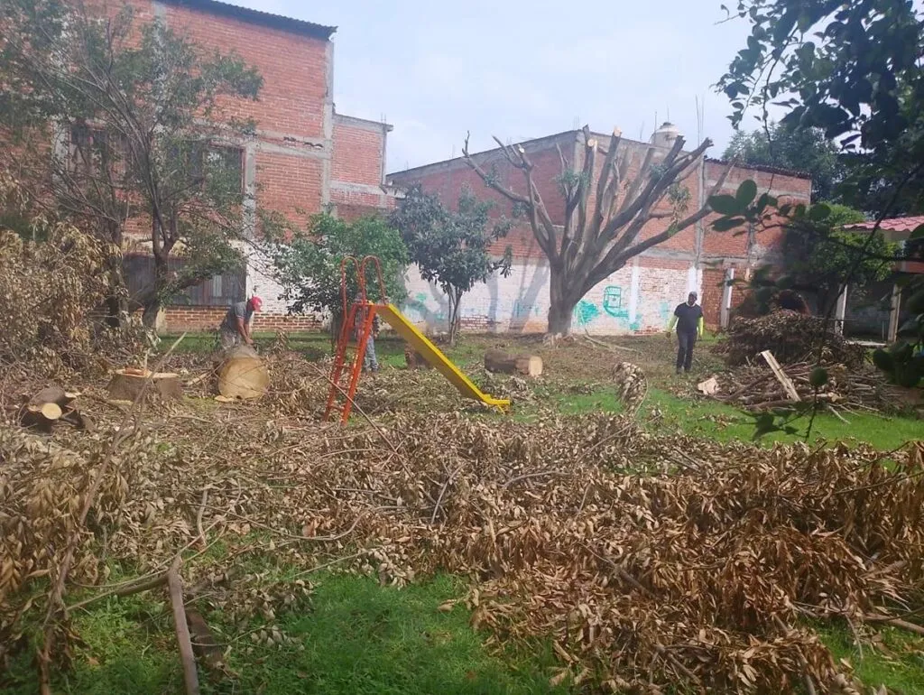 Refuerza Alma Mireya González cuidado de áreas verdes escolares y dan mantenimiento-1