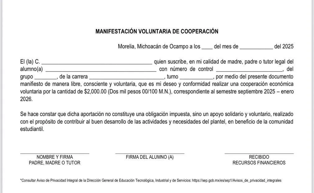 revelan cobro para el ingreso a institución de educación media superior en Morelia