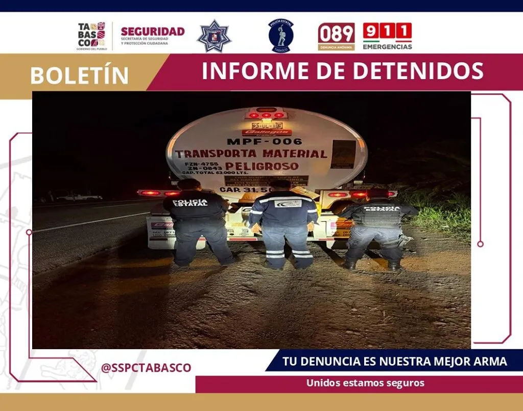 Aseguran 63 mil litros de huachicol en un tractocamión en Tabasco, hay un detenido