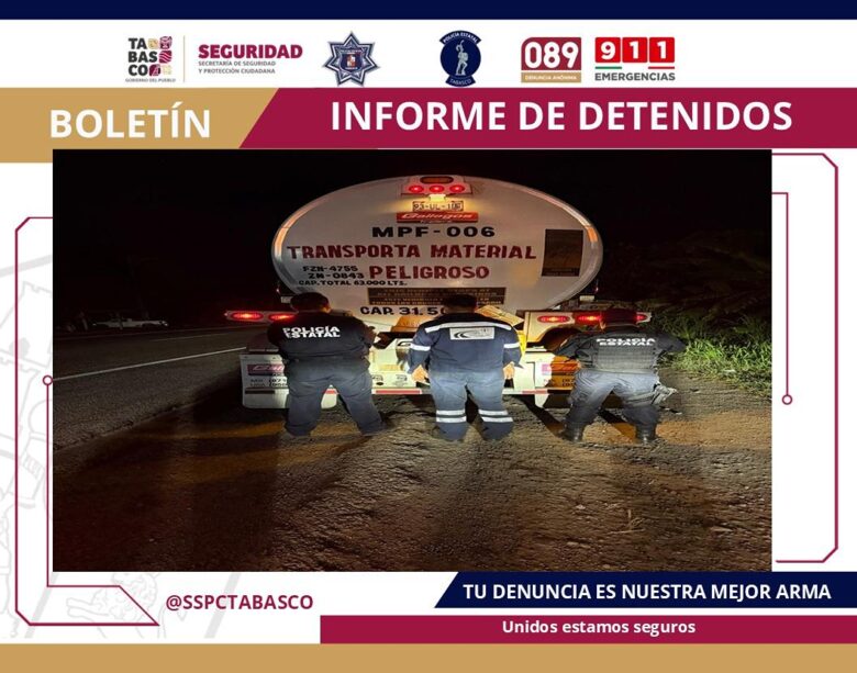 Aseguran 63 mil litros de huachicol en un tractocamión en Tabasco, hay un detenido