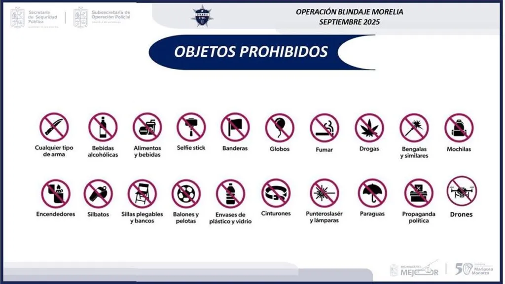 ¡Atención! Estos son los objetos que no podrás ingresar a las fiestas patrias en Morelia-2
