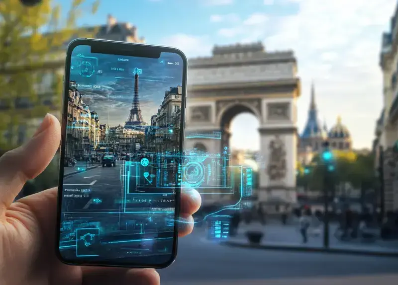 Celular representa inteligencia artificial como asistente para viajeros