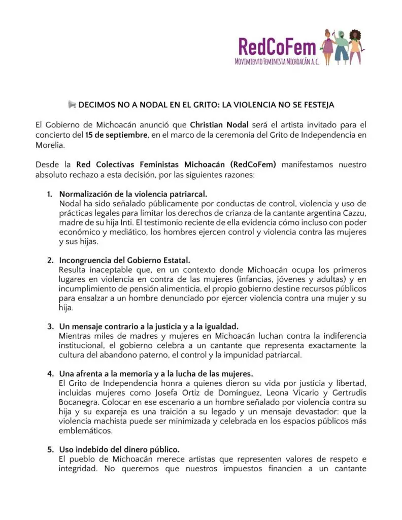 Colectivass Michoacán rechazan a Christian Nodal en Grito en Morelia 2