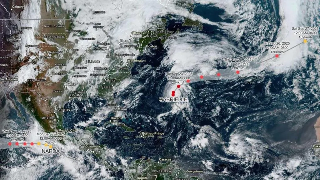 Imagen satelital del huracán Gabrielle