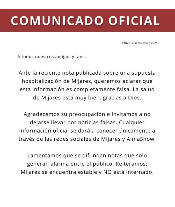 Mijares niega rumores: “Estoy bien, gracias a Dios”