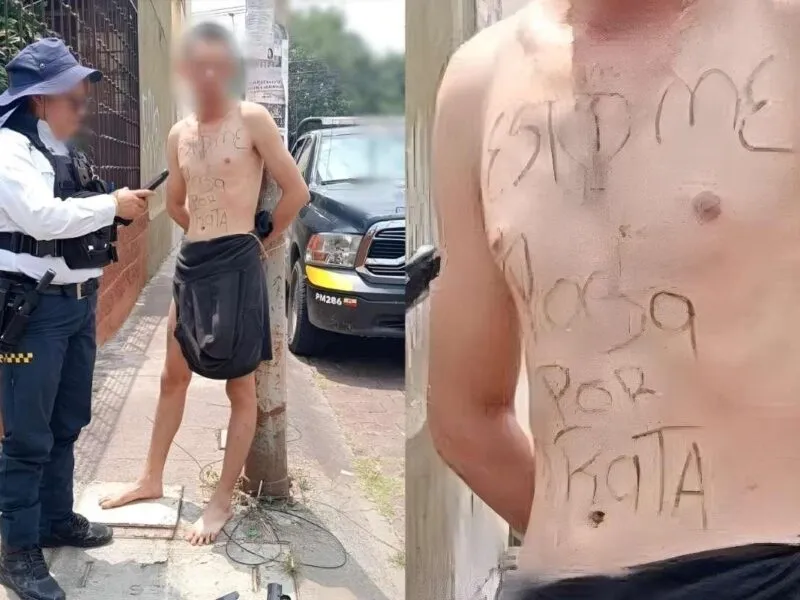 Presunto ladrón es amarrado a un poste en Morelia