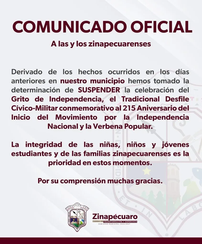 Zinapécuaro suspende fiestas patrias: ni Grito, ni desfile, ni verbena-2