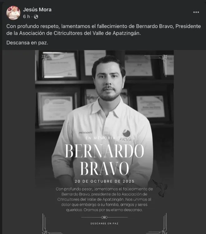 Morena, Verde y PAN hacen mutis ante asesinato de productor limonero Bernardo Bravo
