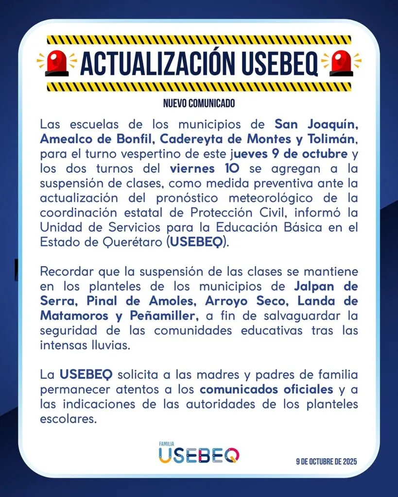 suspensión de clases por lluvias Querétaro