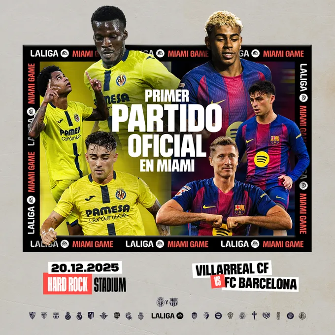 Villarreal ante Barcelona se verán las caras en Miami en juego oficial por LaLiga